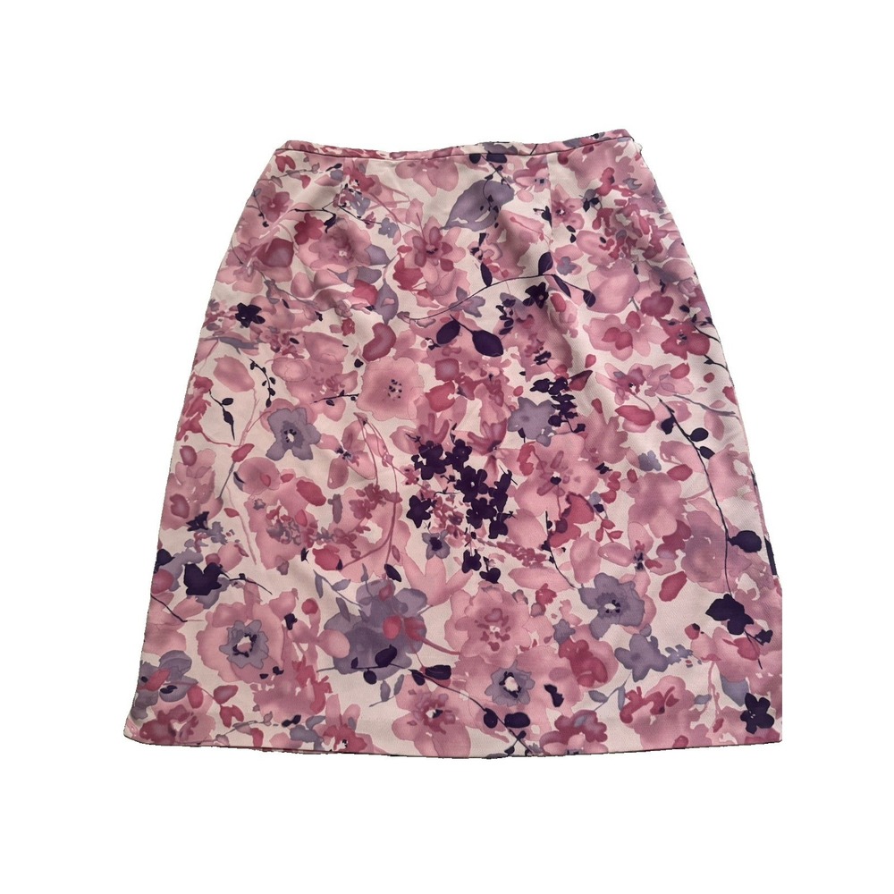 Y2K Norton McNaughton Women's Skirt Size 14 Pink Lavender Floral Knee Elastic